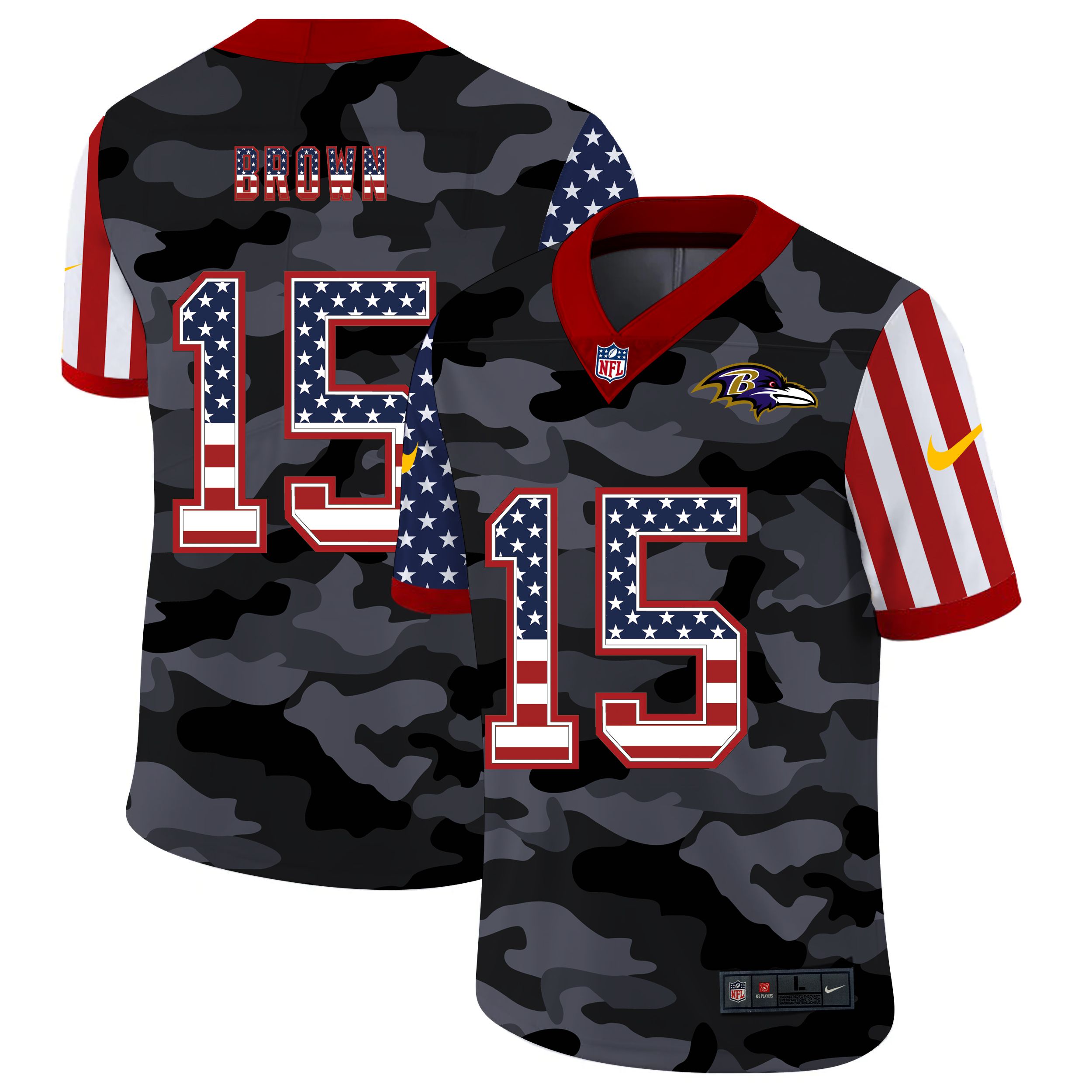 Men Baltimore Ravens 15 Brown 2020 Nike USA Camo Salute to Service Limited NFL Jerseys